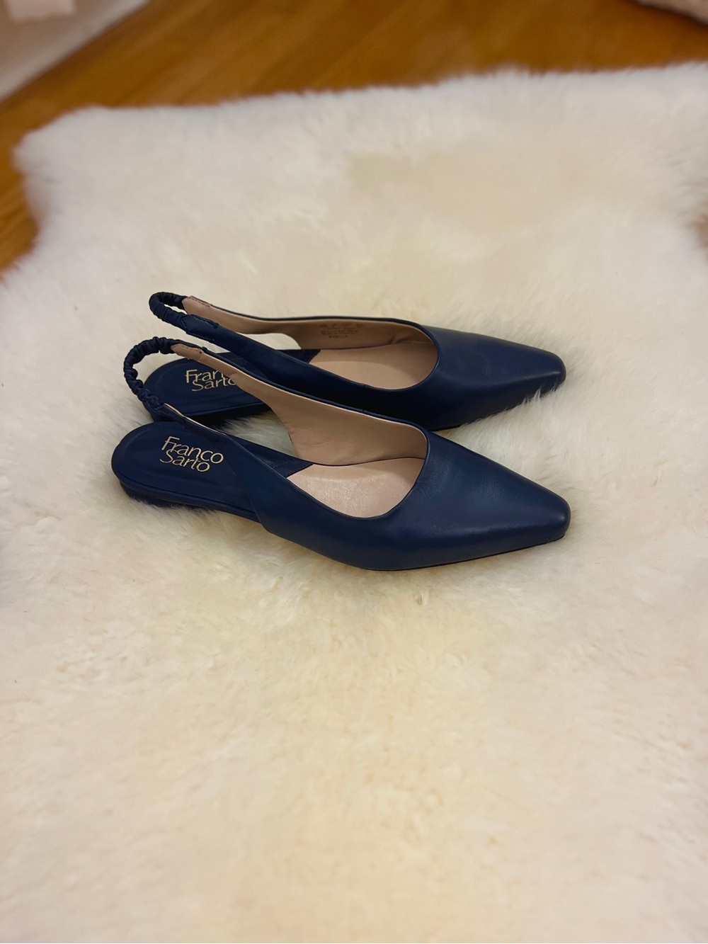 Franco Sarto Navy Pointed-Toe Slingback Flats